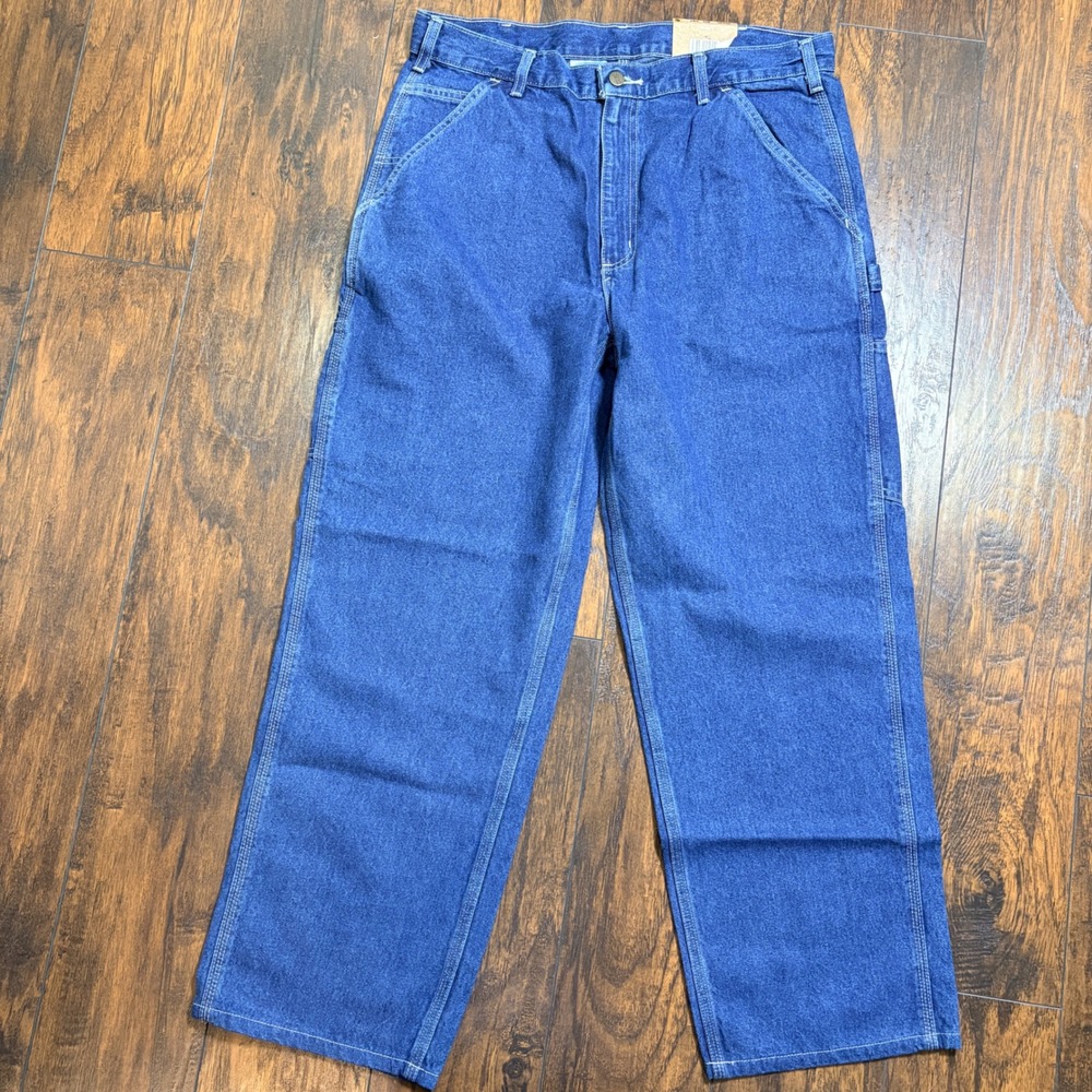 Carhartt Work Dungaree Men 36x30 Blue Loose Original Fit B13 DST Jeans